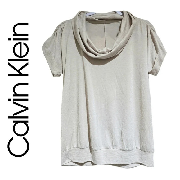 CALVIN KLEIN Cowl Neck Short Sleeve Atheleisure Top with Banded Bottom, Large - Picture 1 of 8